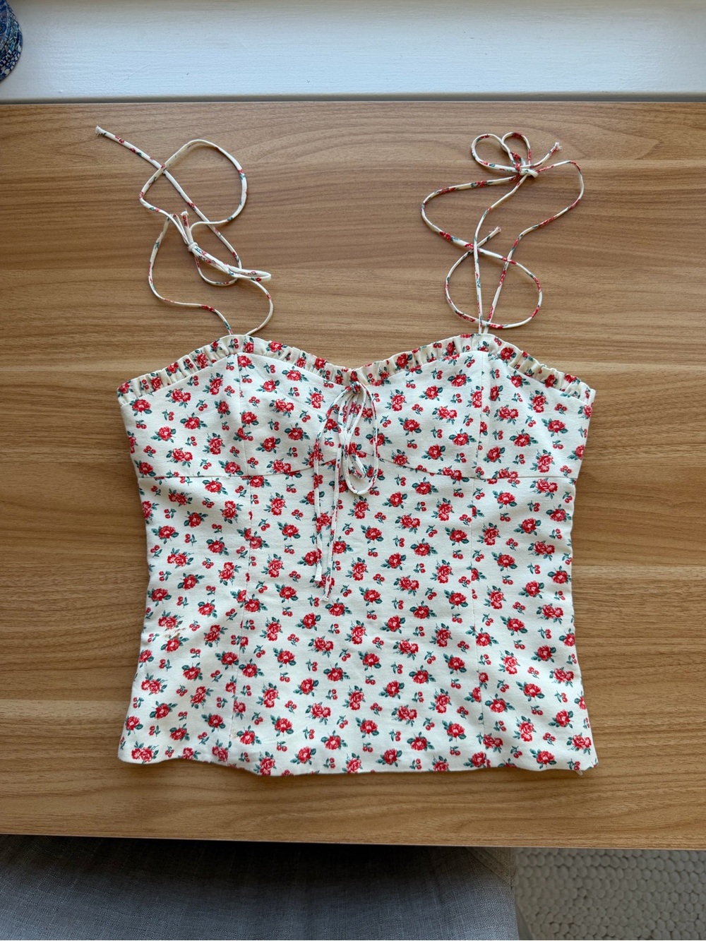 Floral Tie-Front Spaghetti Strap Tank Top
